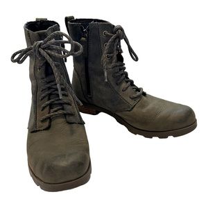 Sorel Emelie Waterproof Olive Green Leather Short Lace Up Boots 8.5